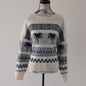 Sundry Cream and Black Palm Tree Sweater